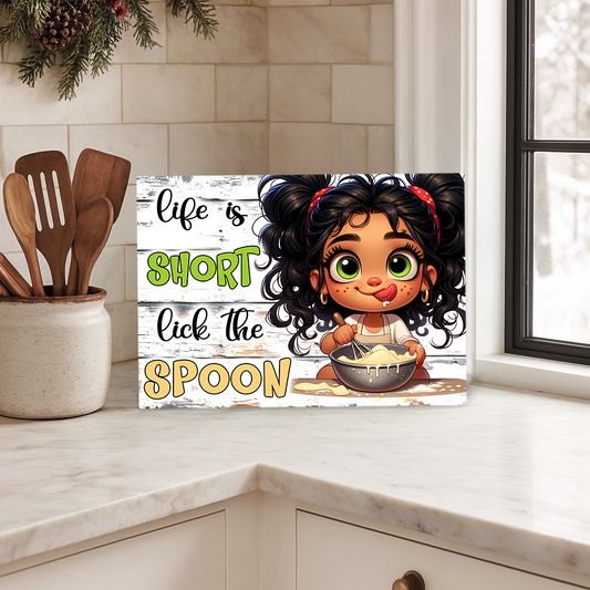 Funny “Life Is Short Lick the Spoon” Cutting Board – Cute Baking Kitchen Decor Gift for Bakers